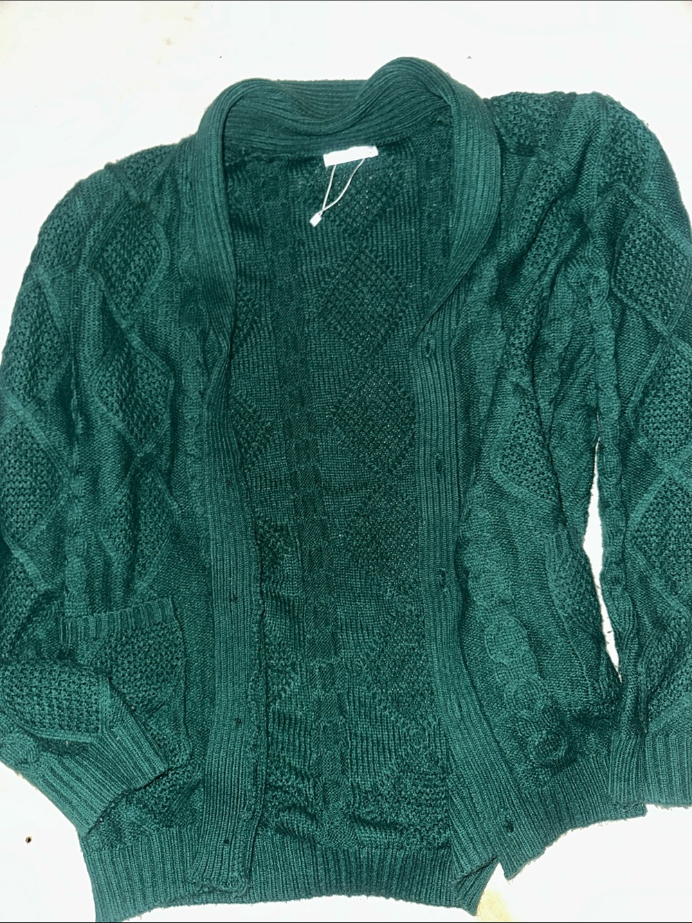 Womens Size S Coofandy Emerald Green Cable Knit Open-Front Sweater